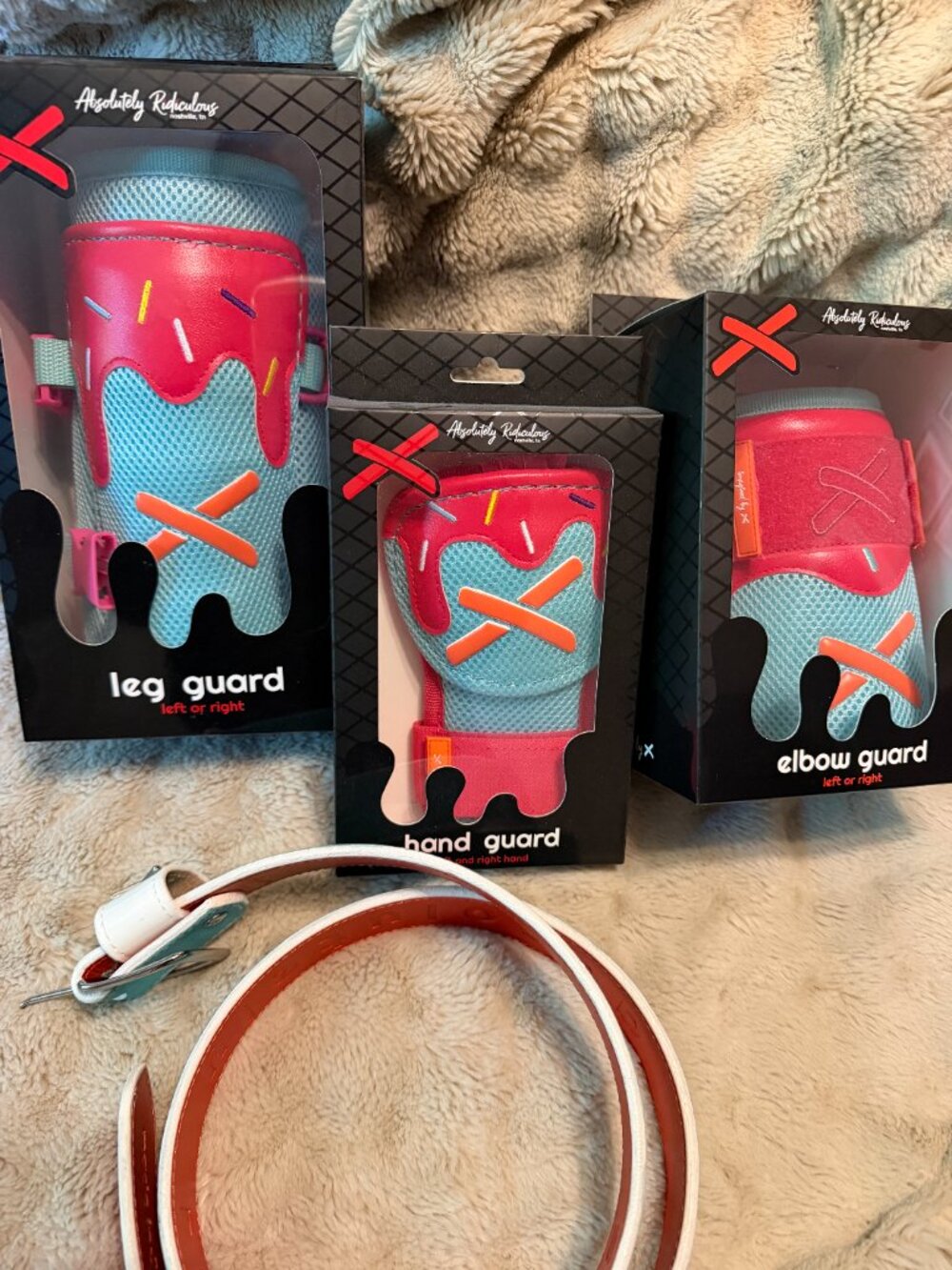 Absolutely Ridiculous Limited Edition Baseball Leg Arm Guards Belt Pink Blue - Picture 6 of 9